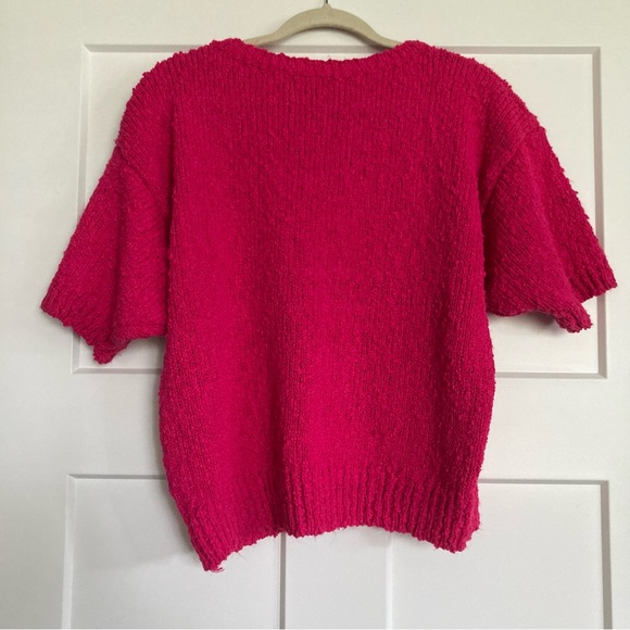 Hot Pink Bold 1980s Vintage Quirky Clock Short Sleeve Sweater - Picture 3 of 4